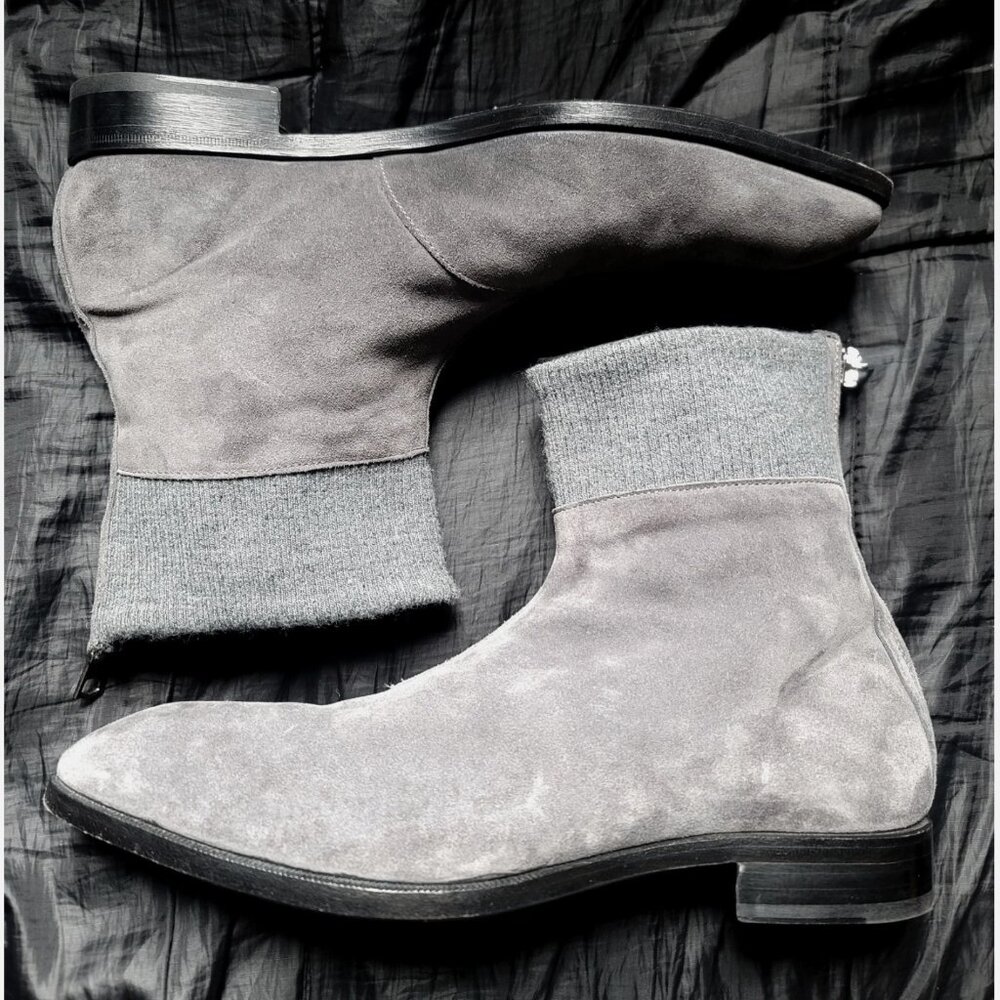 Les Hommes $860 Made in Italy Gray Suede Leather Ankle Boots Zip Up EU 45 US 12